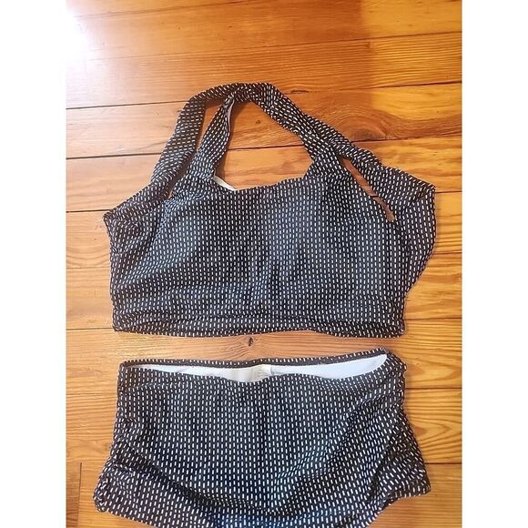 Meet Curve Swimsuit Large L LARGE Two Piece Padded Bra High Waist Black White - Picture 2 of 3